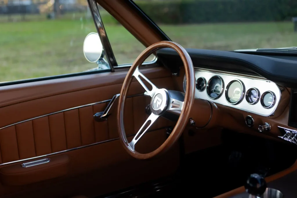 Close-up of a 1966 Mustang 2+2 Fastback steering wheel