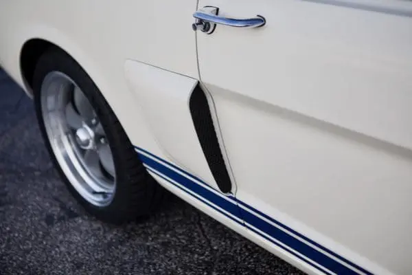 A close-up of a 1966 Shelby GT 350/ GT350H side fender vents.