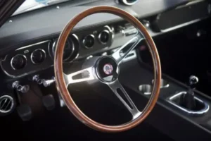 Close-up of a 1966 Shelby GT 350/ GT 350H steering wheel