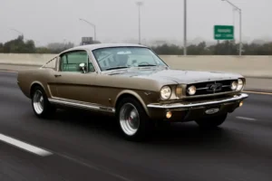 A 1966 Mustang 2+2 Fastback on a road