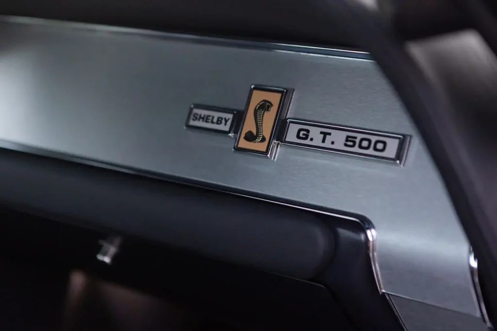 Shelby GT 500 shelby emblem on the glove compartment.
