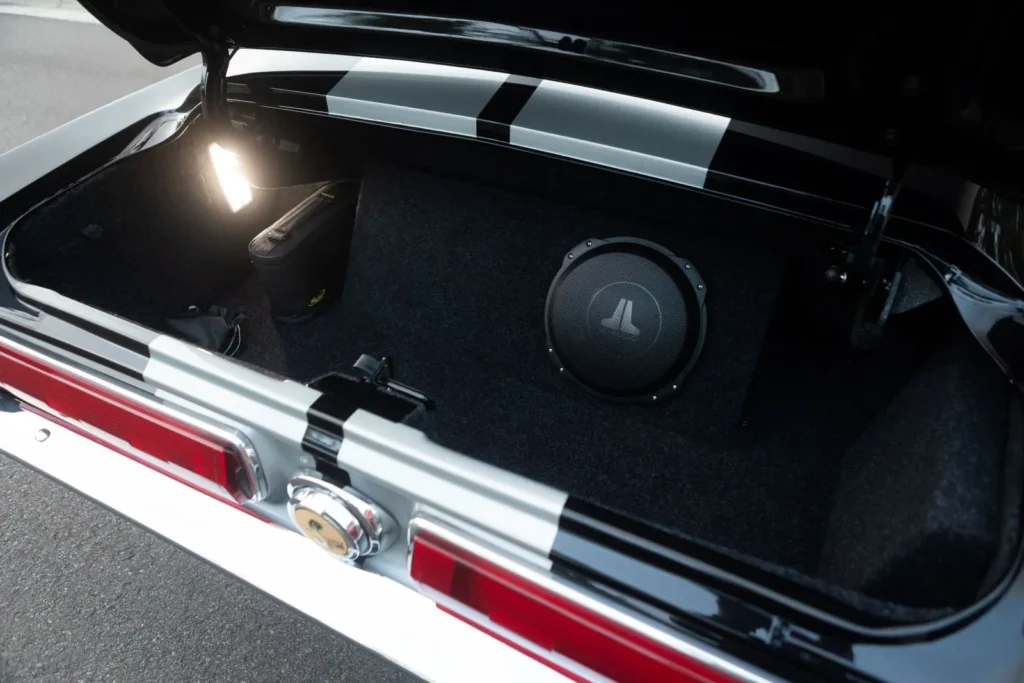 1967 Shelby GT 500 open trunk sound system.