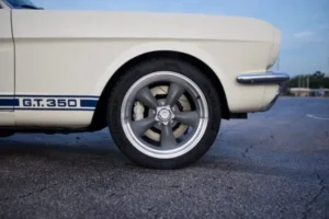 Front tire of a white 1966 Shelby GT 350/ GT350H.