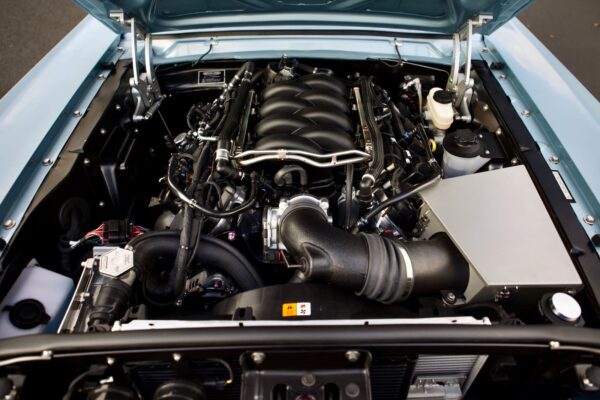 A closer look of a 1966 Mustang Convertible engine.