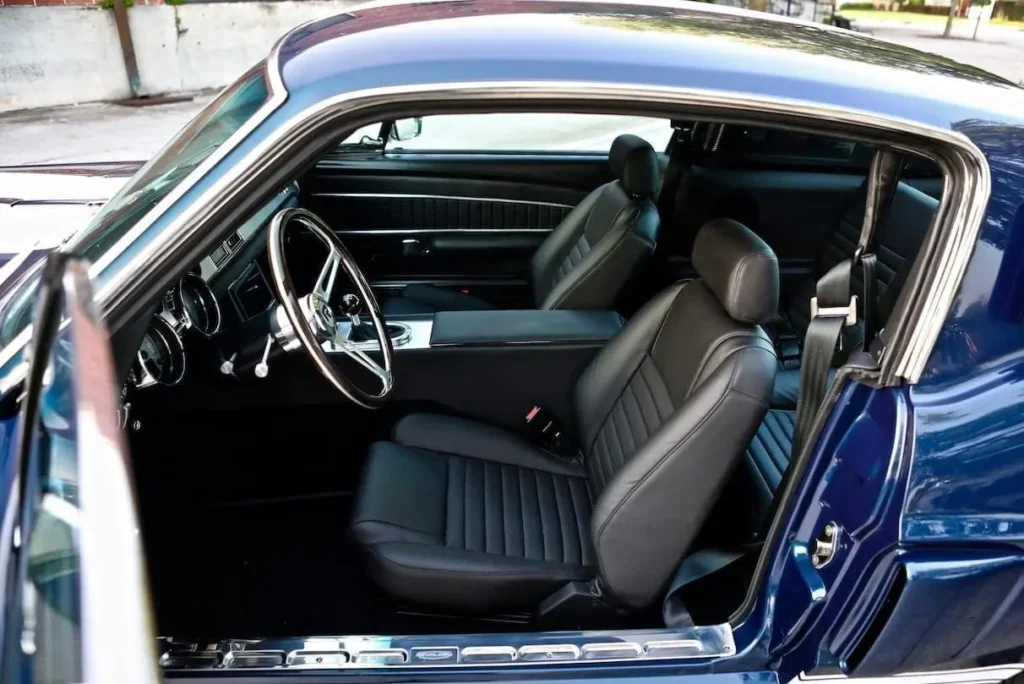 Leather interior of a 1968 Mustang GT 2+2 Fastback shot from the passenger side