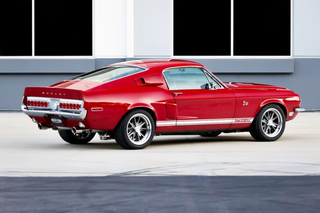 Red with white stripes 1968 Shelby GT500KR with exceptional fit and flushness.