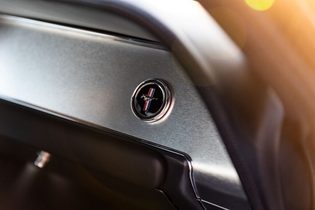 1967 Mustang GTA Mustang Badge on Dash Closeup 30