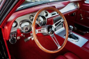 Closer look of a 1967 Mustang GT / GTA 2+2 Fastback steering wheel.