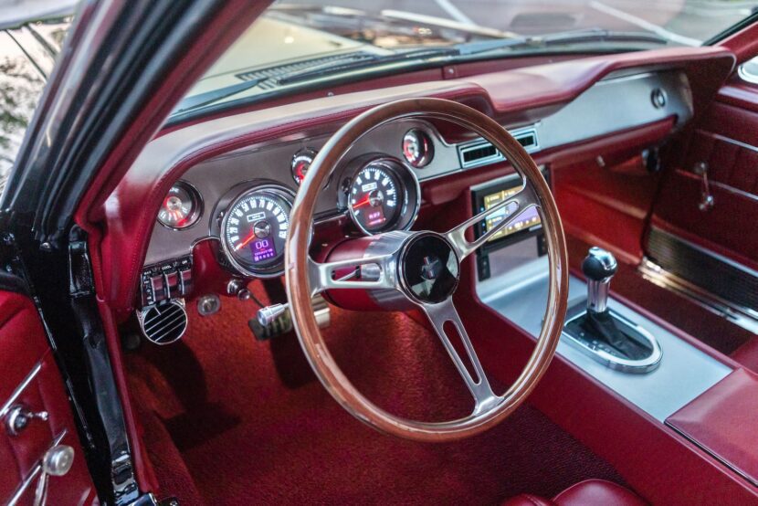 Close-up of a 1967 Mustang GT / GTA 2+2 Fastback steering wheel.
