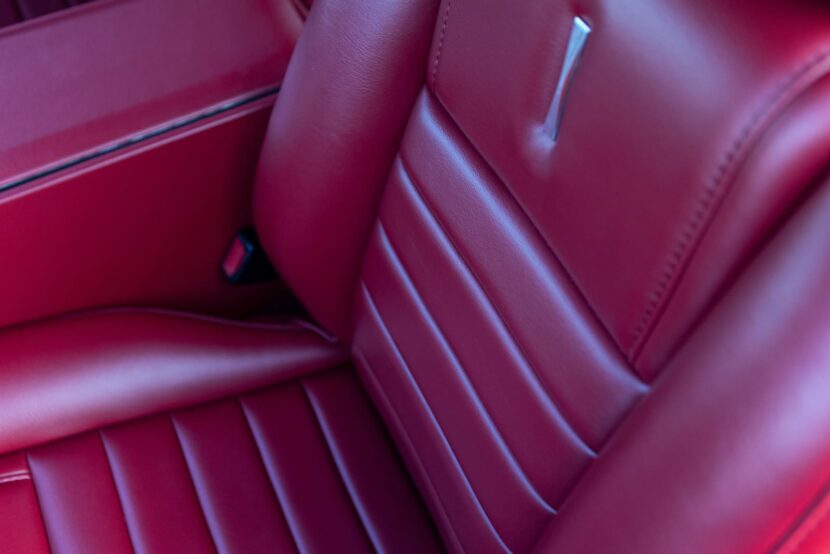 Leather seat of a 1967 Mustang GT / GTA 2+2 Fastback with a red interior.