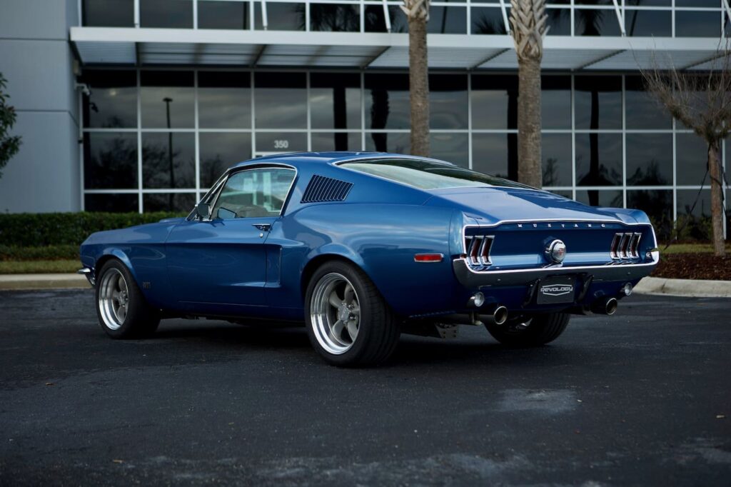 Back external view of a 1968 Mustang GT 2+2 Fastback Cobra Jet.