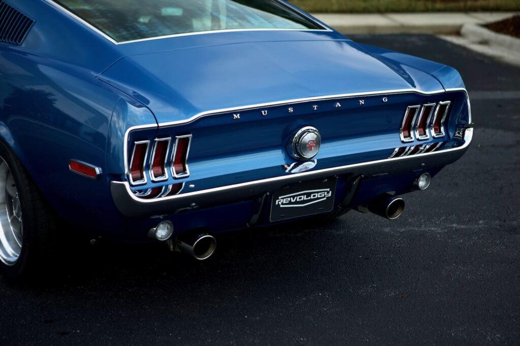 A close-up of a 1968 Mustang GT 2+2 Fastback Cobra Jet back lights.