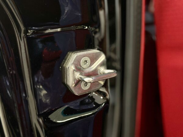 A closer look of 1968 Mustang GT 2+2 Fastback Cobra Jet door latch mechanisms.