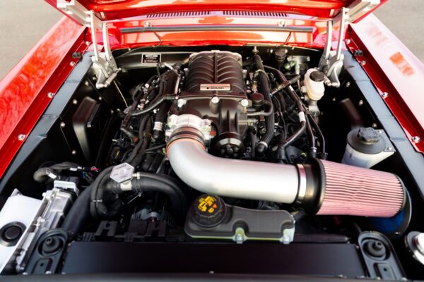 Front view of a 1968 Mustang GT 2+2 Fastback Cobra Jet engine.