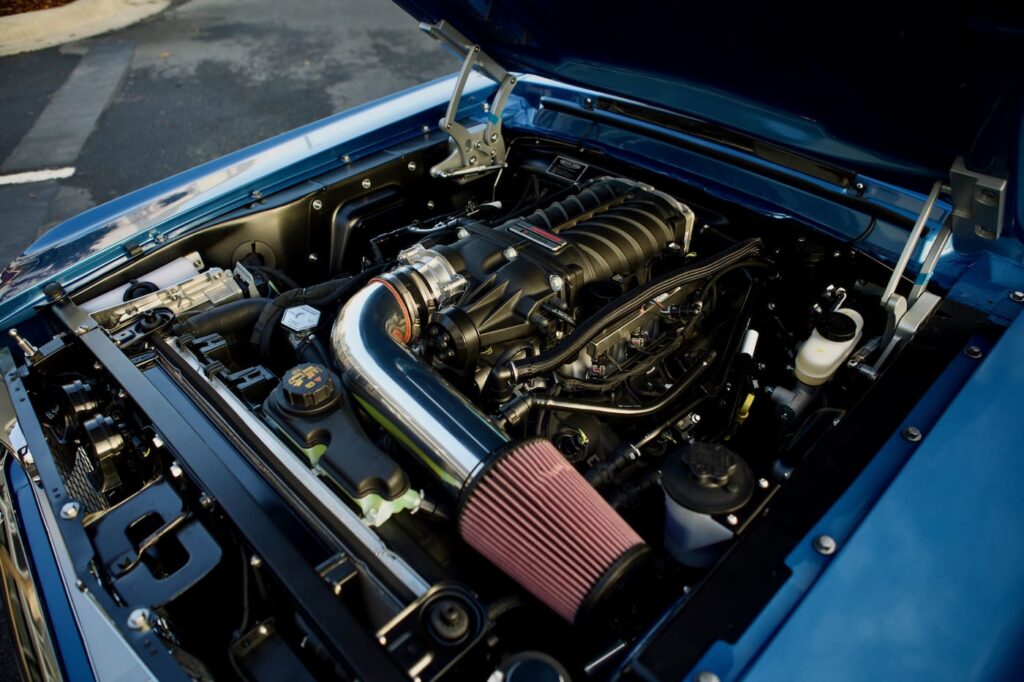 Right view of a 1968 Mustang GT 2+2 Fastback Cobra Jet engine.