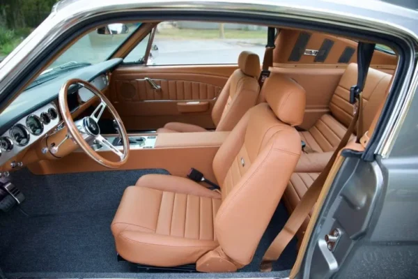100% wool German square weave carpeting in a vintage 66 Mustang 2+2 Fastback