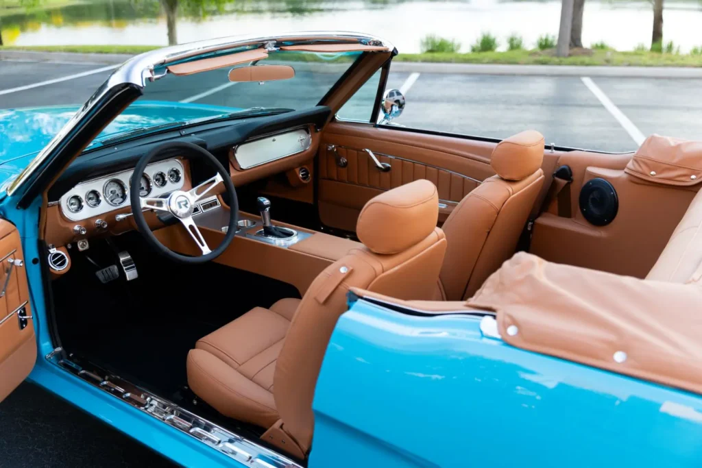 Close-up of a 1966 Mustang Convertible brown interior