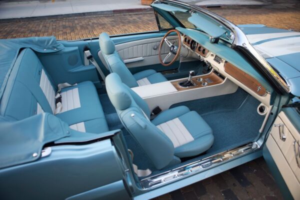 Baby blue leather interior in a 1966 Mustang Convertible.