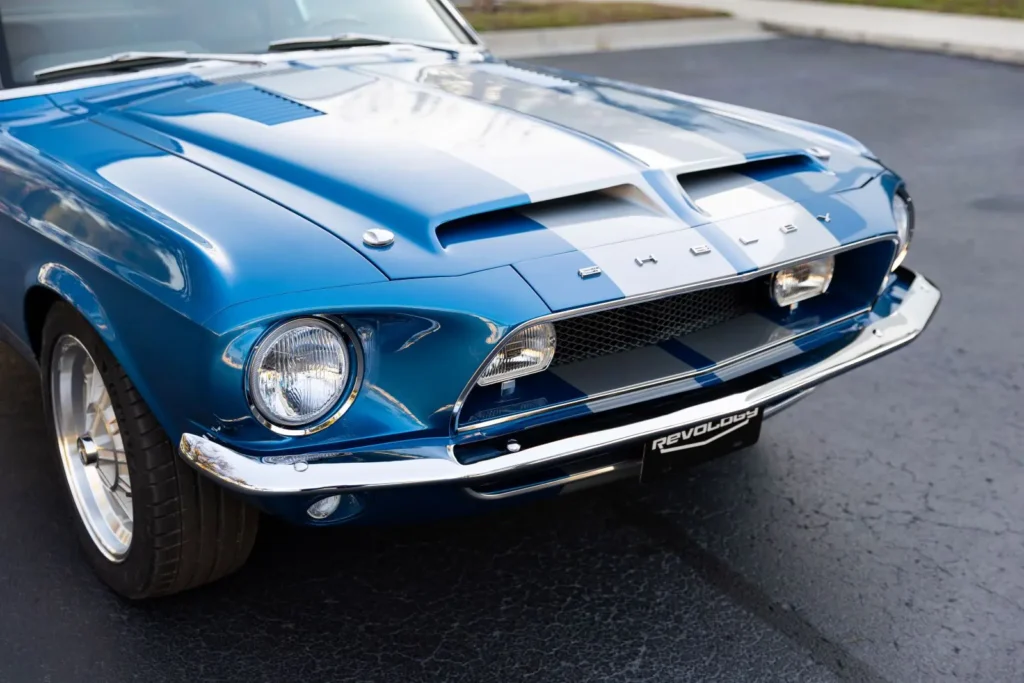 1968 Shelby GT350 front end with twin headlights and hood scoops.